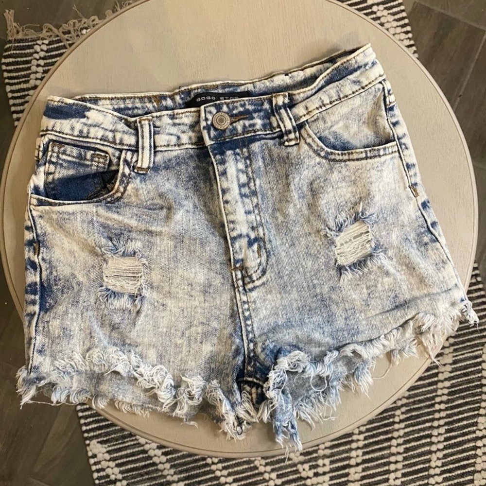 Distressed, Light Acid-Wash Booty Shorts